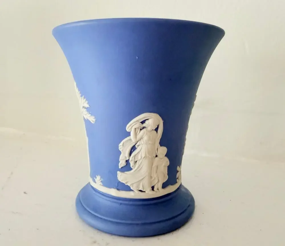 Wedgwood Jasperware Blue Vase White Classical Relief Small Urn England